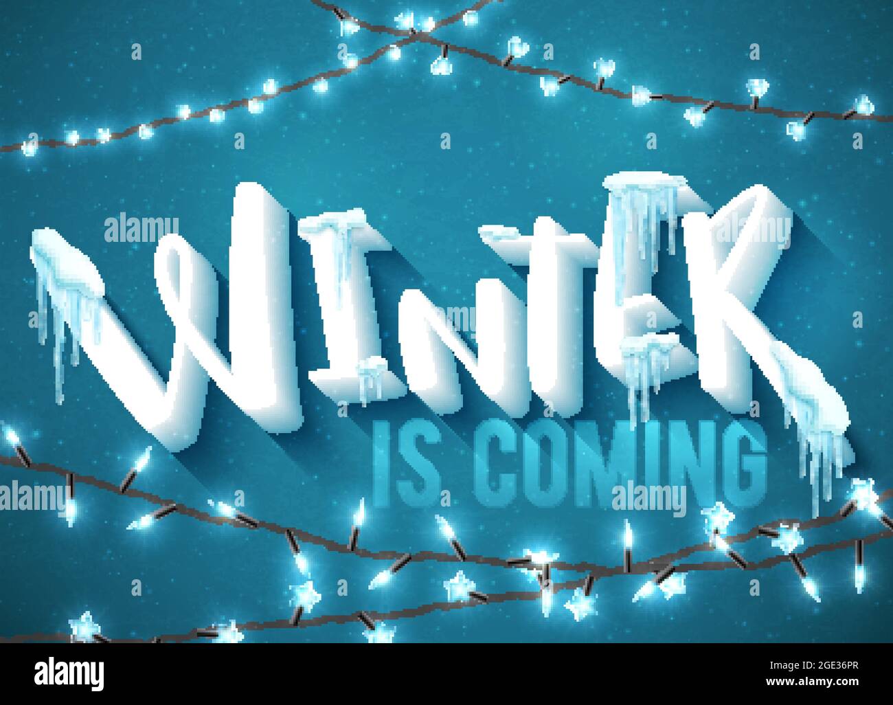 Winter is coming poster with realistic fir tree, icicles and christmas