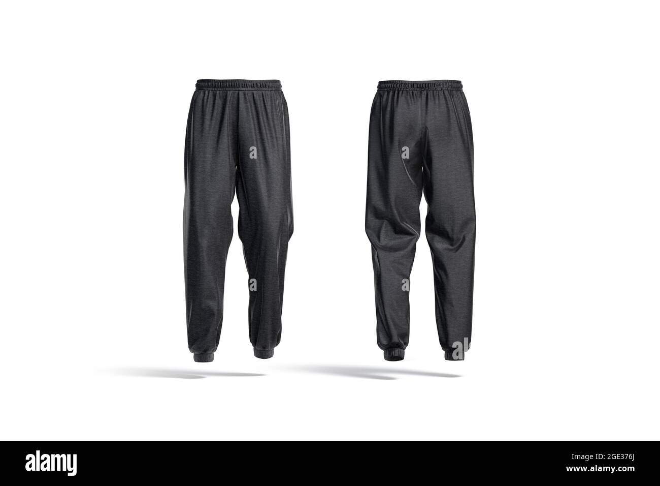 Blank black sport sweatpants mockup, front and back view, 3d