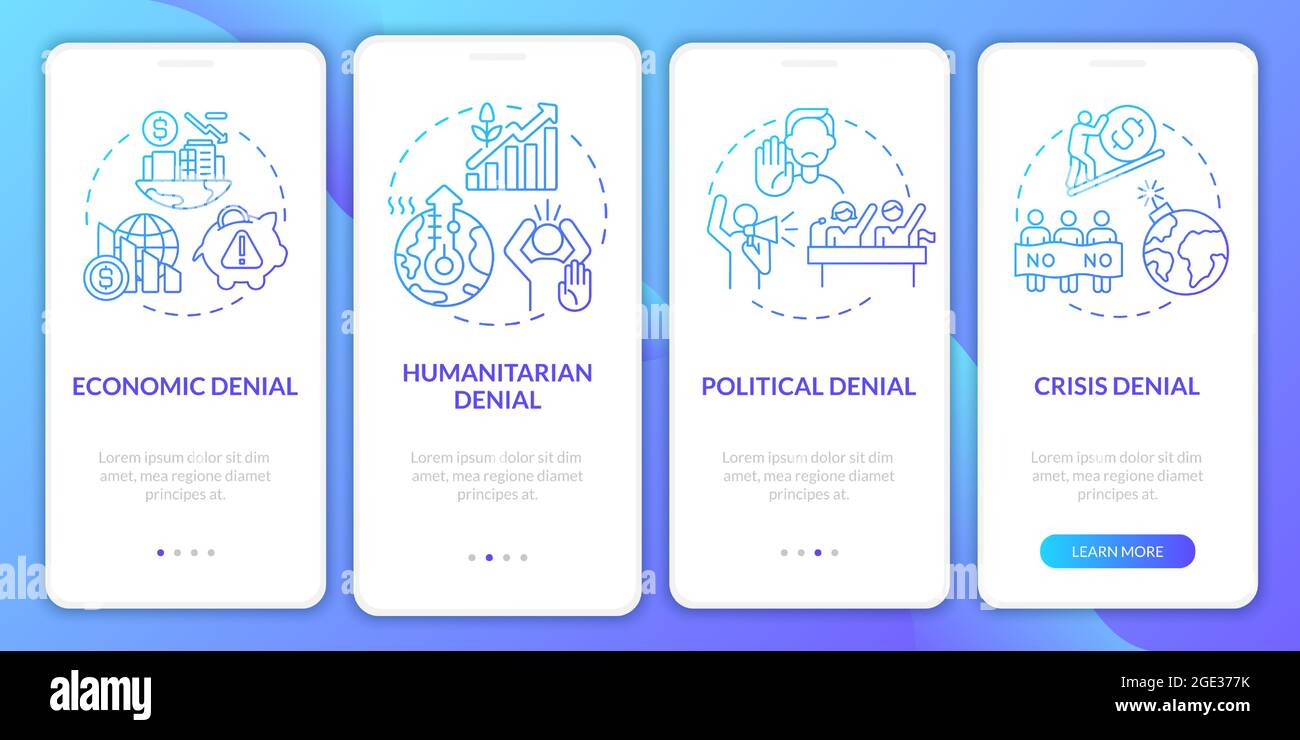 Climate change denial onboarding mobile app page screen Stock Vector