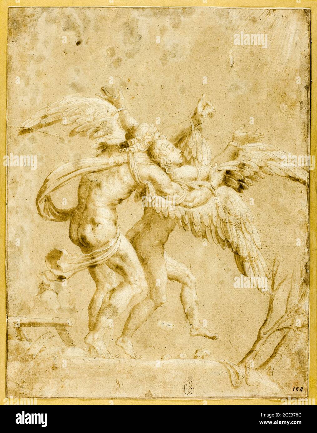 Daedalus and Icarus, drawing by Giulio Romano (Giulio Pippi), 1530-1535 Stock Photo
