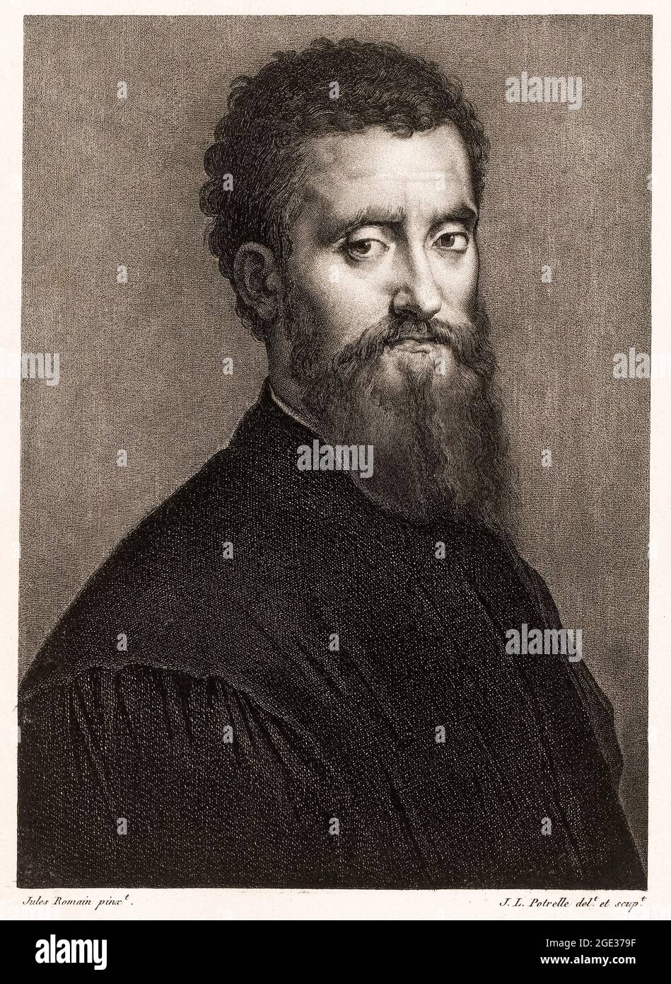 Giulio Romano (Giulio Pippi) (1499-1546), Italian painter and architect, portrait engraving by Jean Louis Potrelle (printmaker) after the artist, 1798-1898 Stock Photo