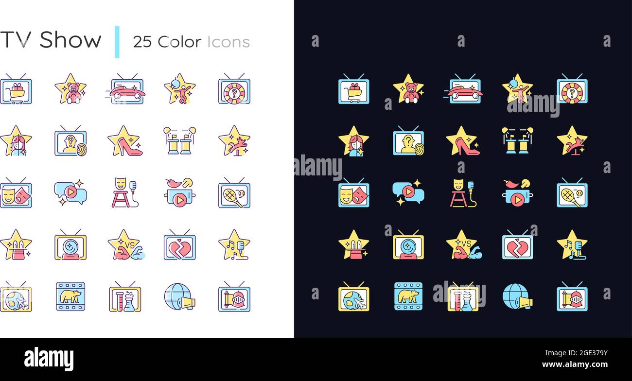 TV show light and dark theme RGB color icons set Stock Vector Image ...