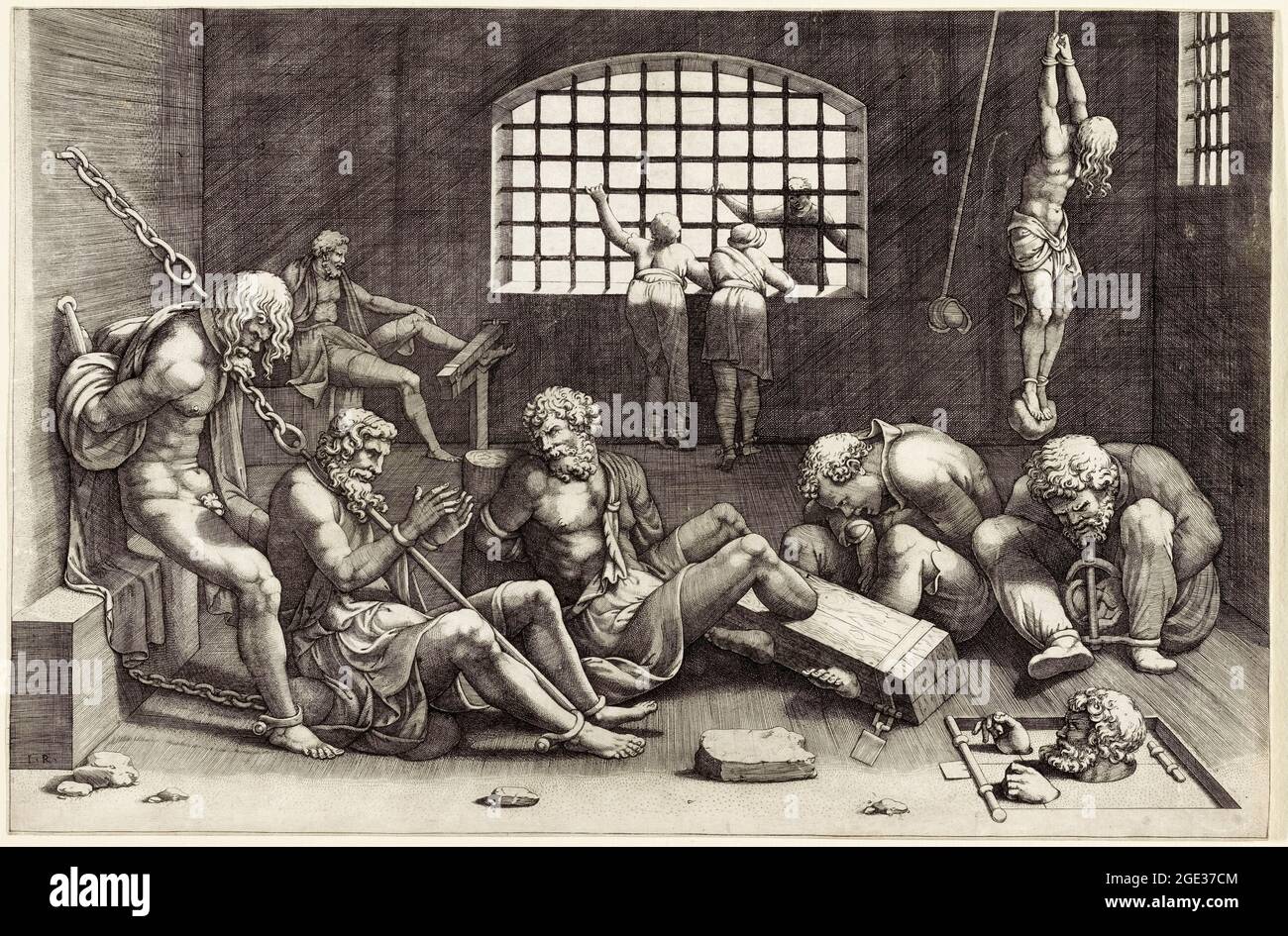 Gevangenis (Jail), 16th Century engraving by Giulio Romano (Giulio Pippi), 1530-1582 Stock Photo
