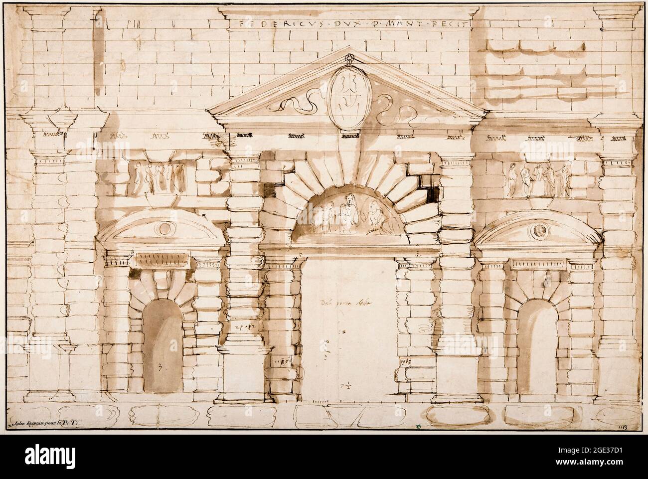 Giulio Romano (Giulio Pippi), Project for the Porta del Te in Mantua, drawing, 1530-1536 Stock Photo