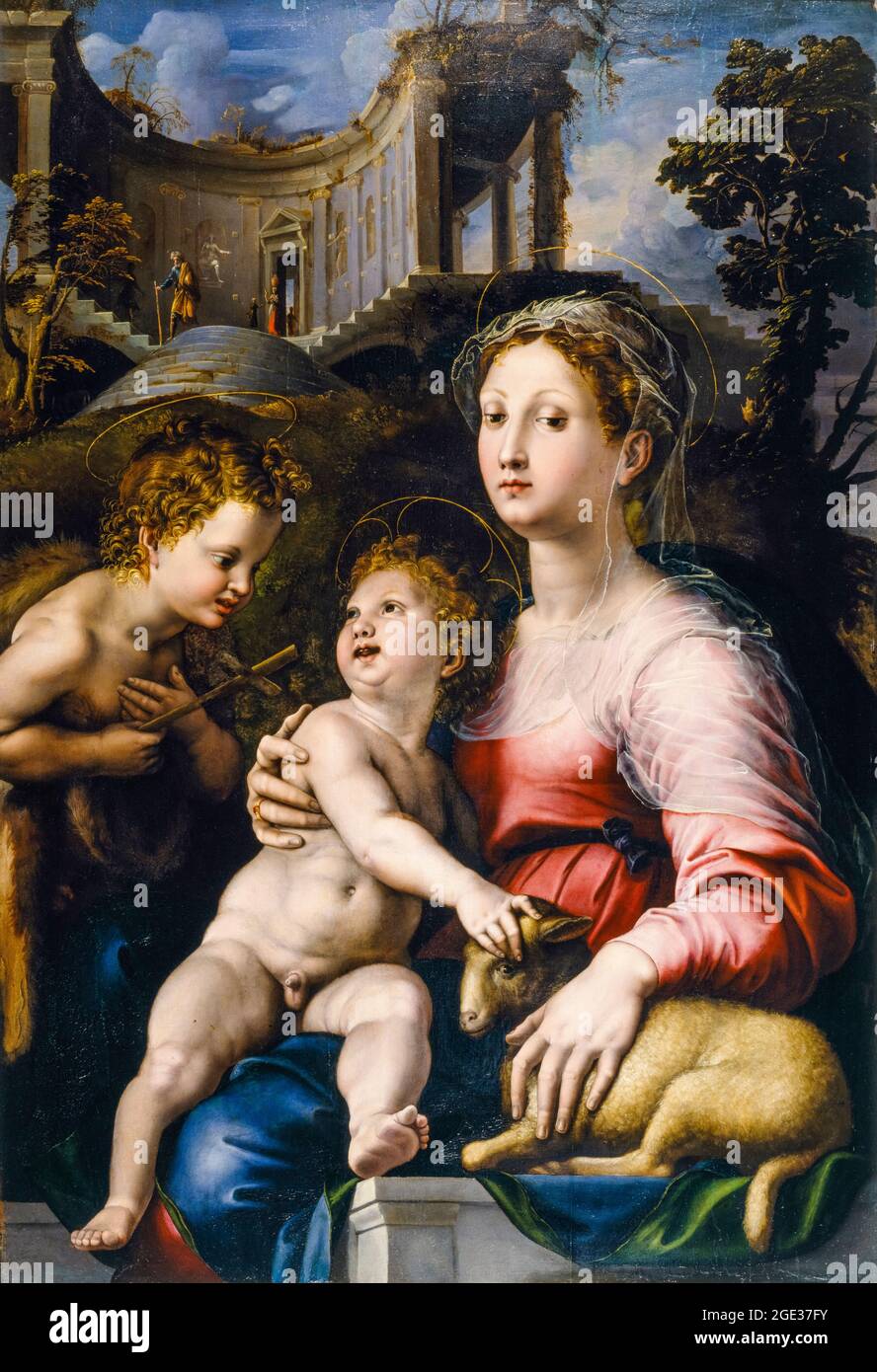 The madonna and child with saint john the baptist hi-res stock ...