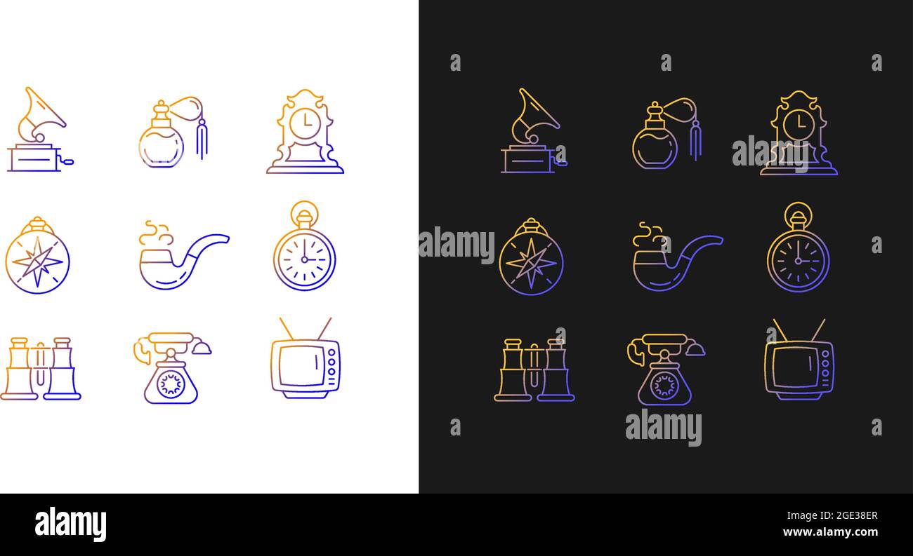 Retro items gradient icons set for dark and light mode Stock Vector ...