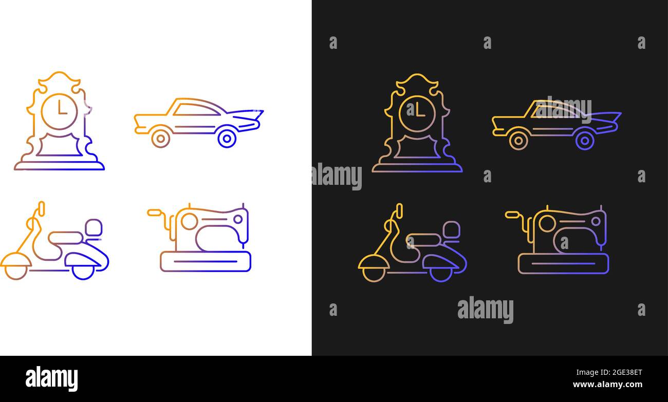 Retro collectables gradient icons set for dark and light mode Stock Vector