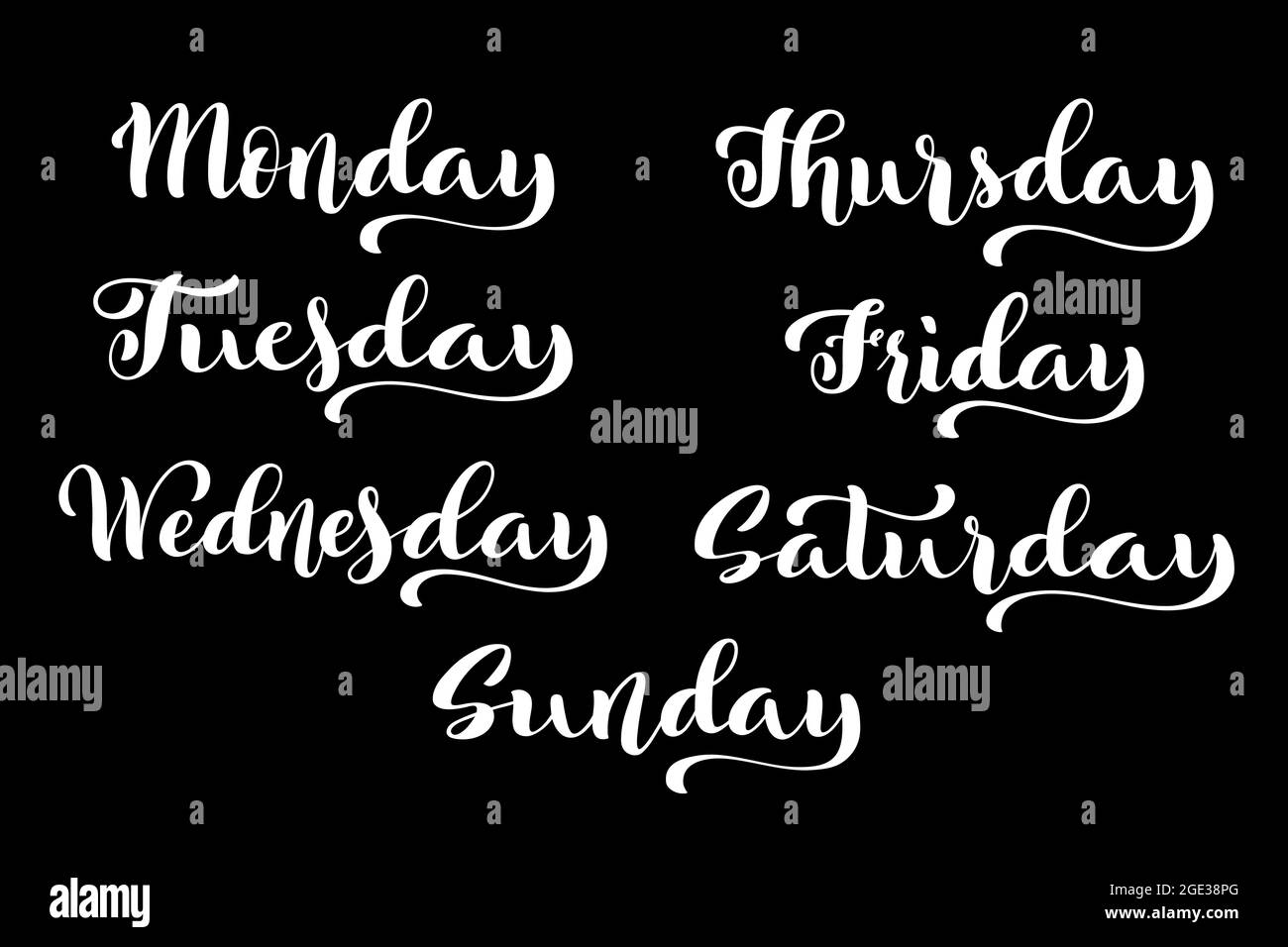 Hand Lettered Days of the Week. Calligraphy words Monday, Tuesday, Wednesday,  Thursday, Friday, Saturday, Sunday. Lettering Stock Vector Image & Art -  Alamy