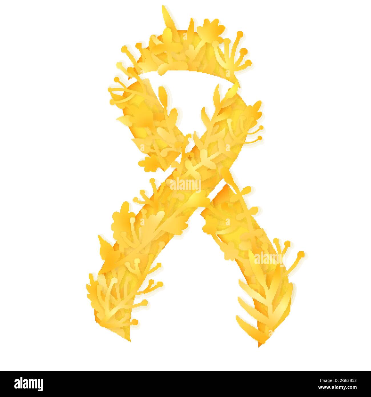 Stylized gold ribbon with paper cuted flower. World childhood cancer