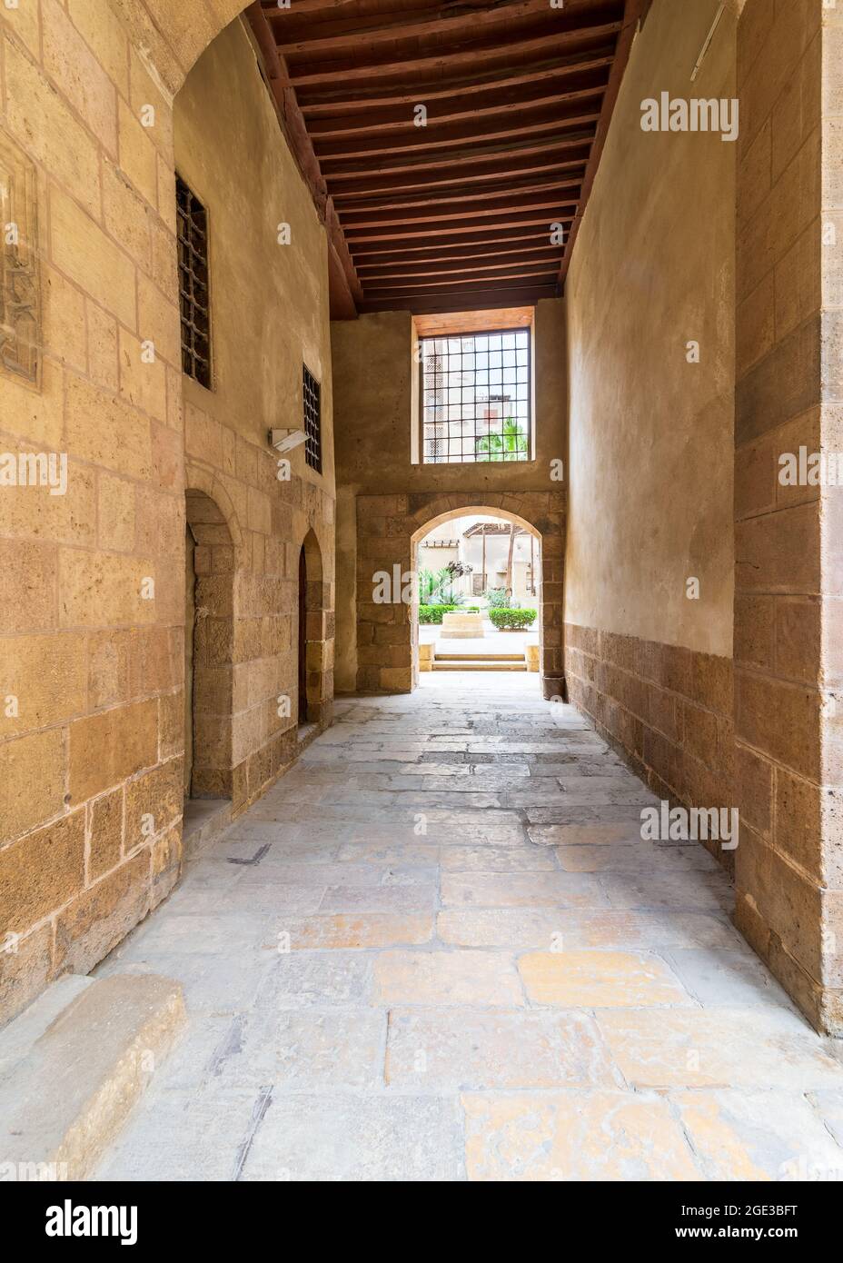 Stone bricks passage leading to the courtyard of historic Beit El Sehemy house located in Moez street, Gamalia district, Cairo, Egypt Stock Photo