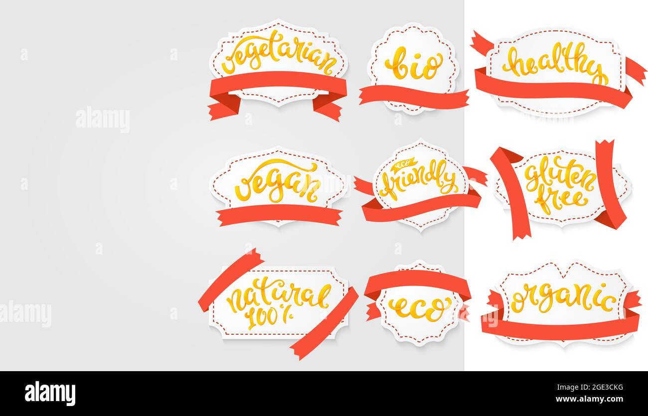 Set of vegan related lettering. Healthy food icons. Vector illustration ...