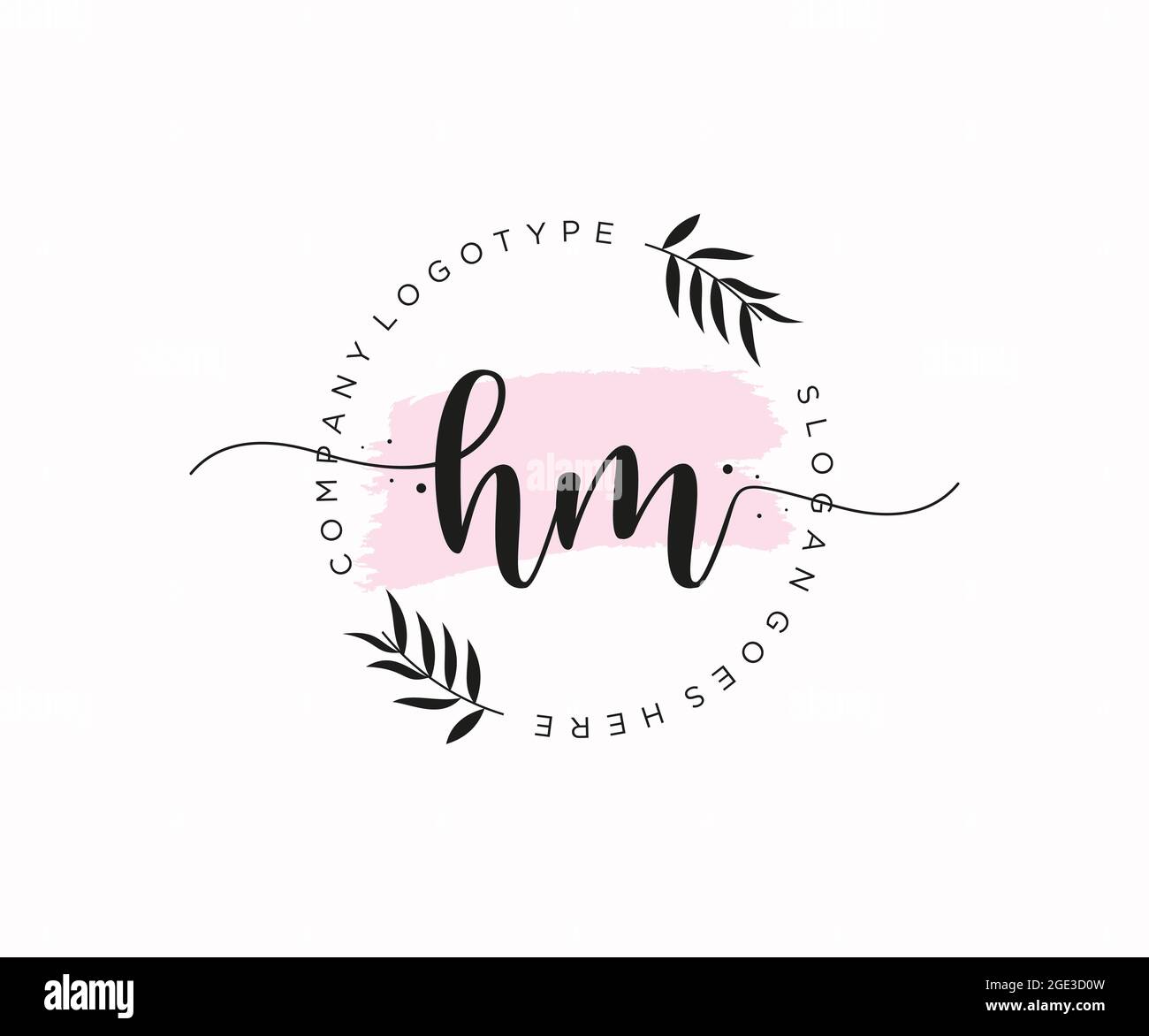 HM Feminine logo beauty monogram and elegant logo design, handwriting logo of initial signature, wedding, fashion, floral and botanical with creative Stock Vector