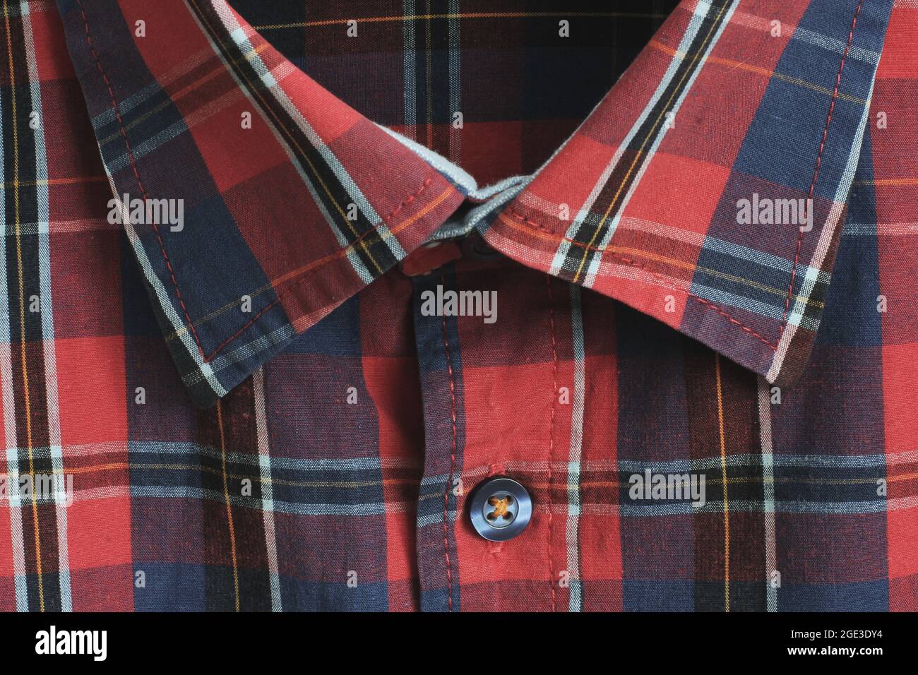 Texture of checkered flannel shirt. Collar Stock Photo