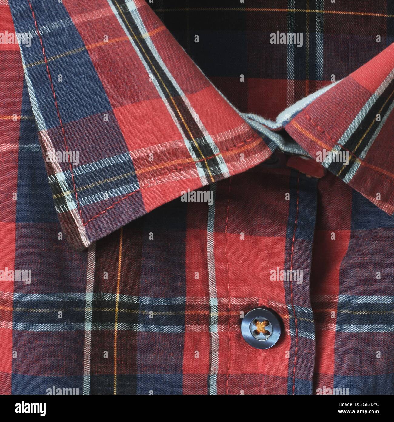 Texture of checkered flannel shirt. Collar Stock Photo