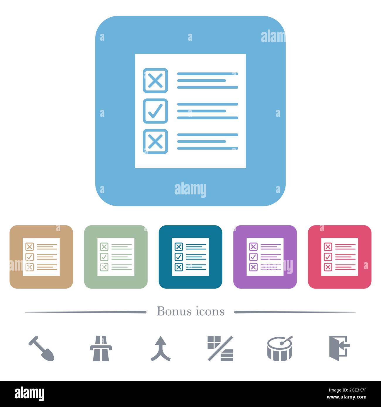 Questionnaire paper solid white flat icons on color rounded square ...