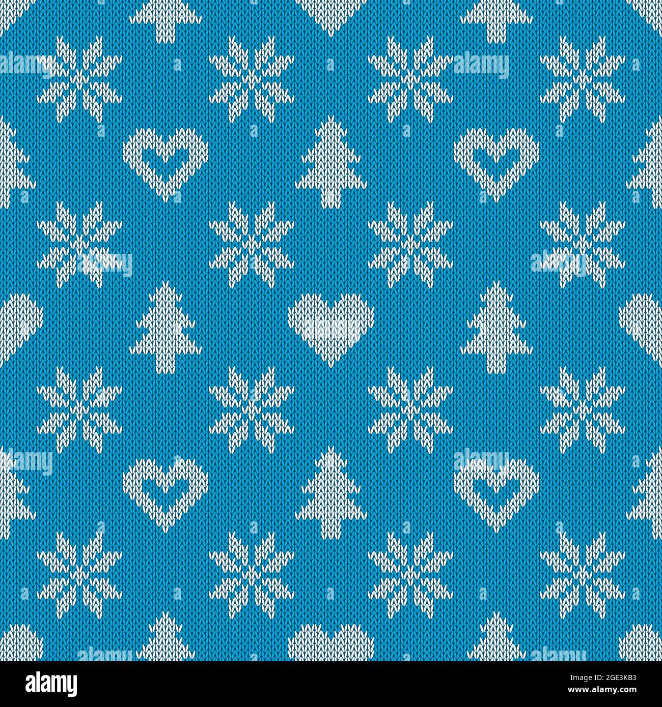 Knitted seamless pattern with snowflakes, vector illustration Stock Vector
