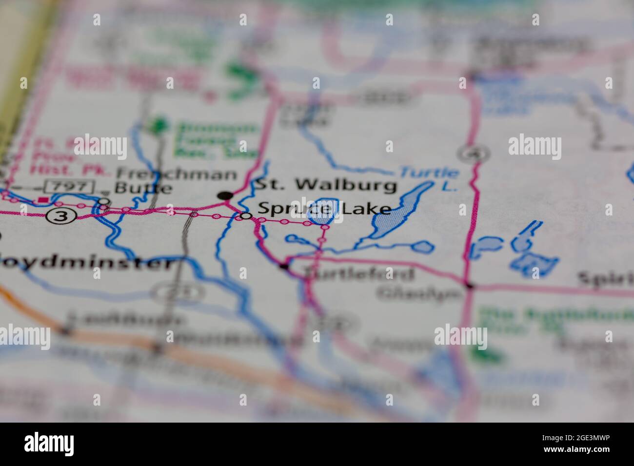 Spruce Lake Saskatchewan Canada Shown on a road map or Geography map