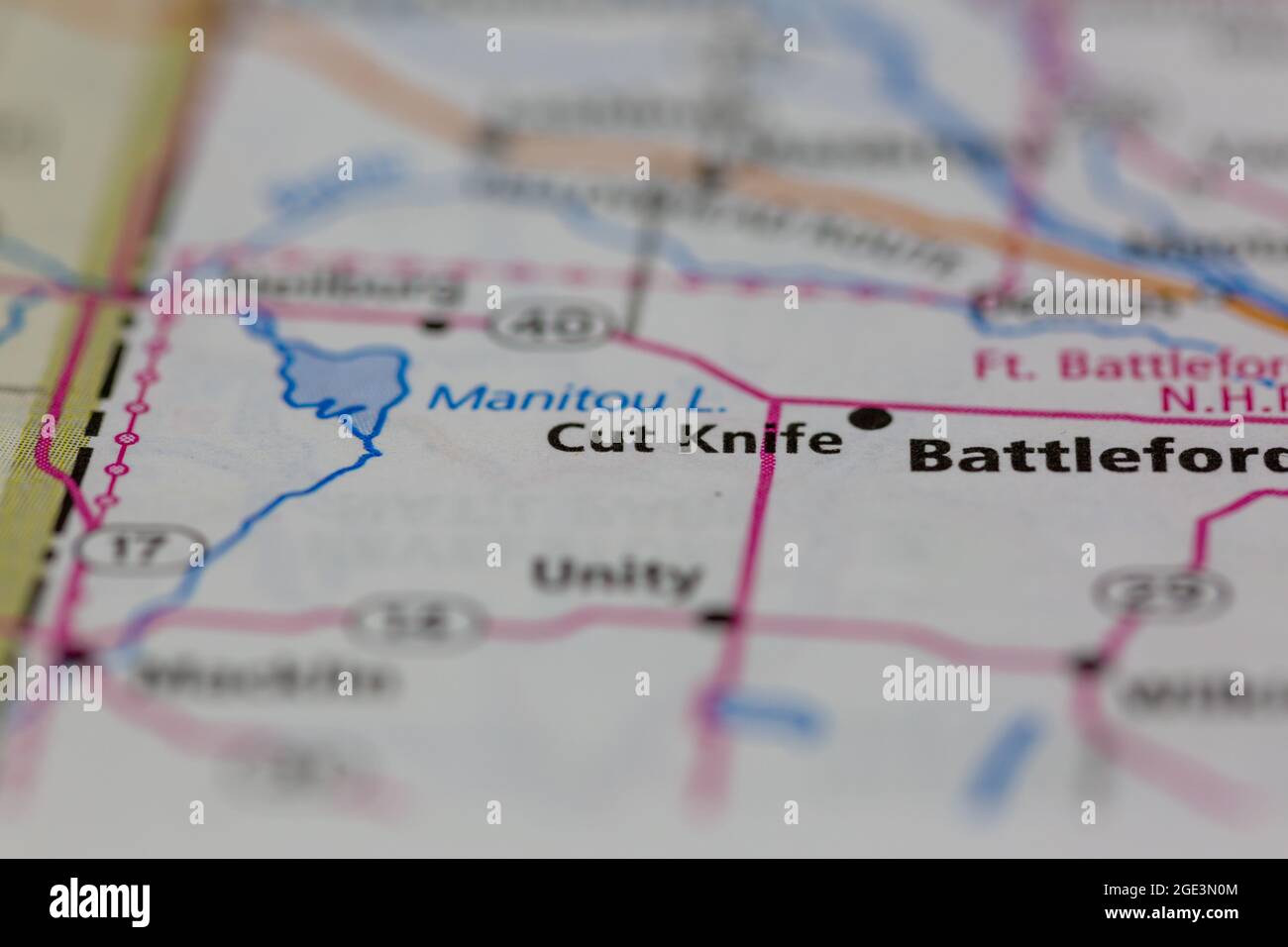 Cut Knife Saskatchewan Canada Shown on a road map or Geography map
