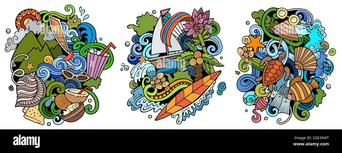 Mauritus cartoon vector doodle designs set. Stock Vector