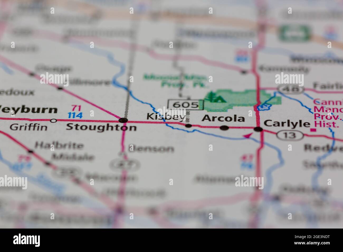 Kisbey Saskatchewan Canada Shown on a road map or Geography map Stock