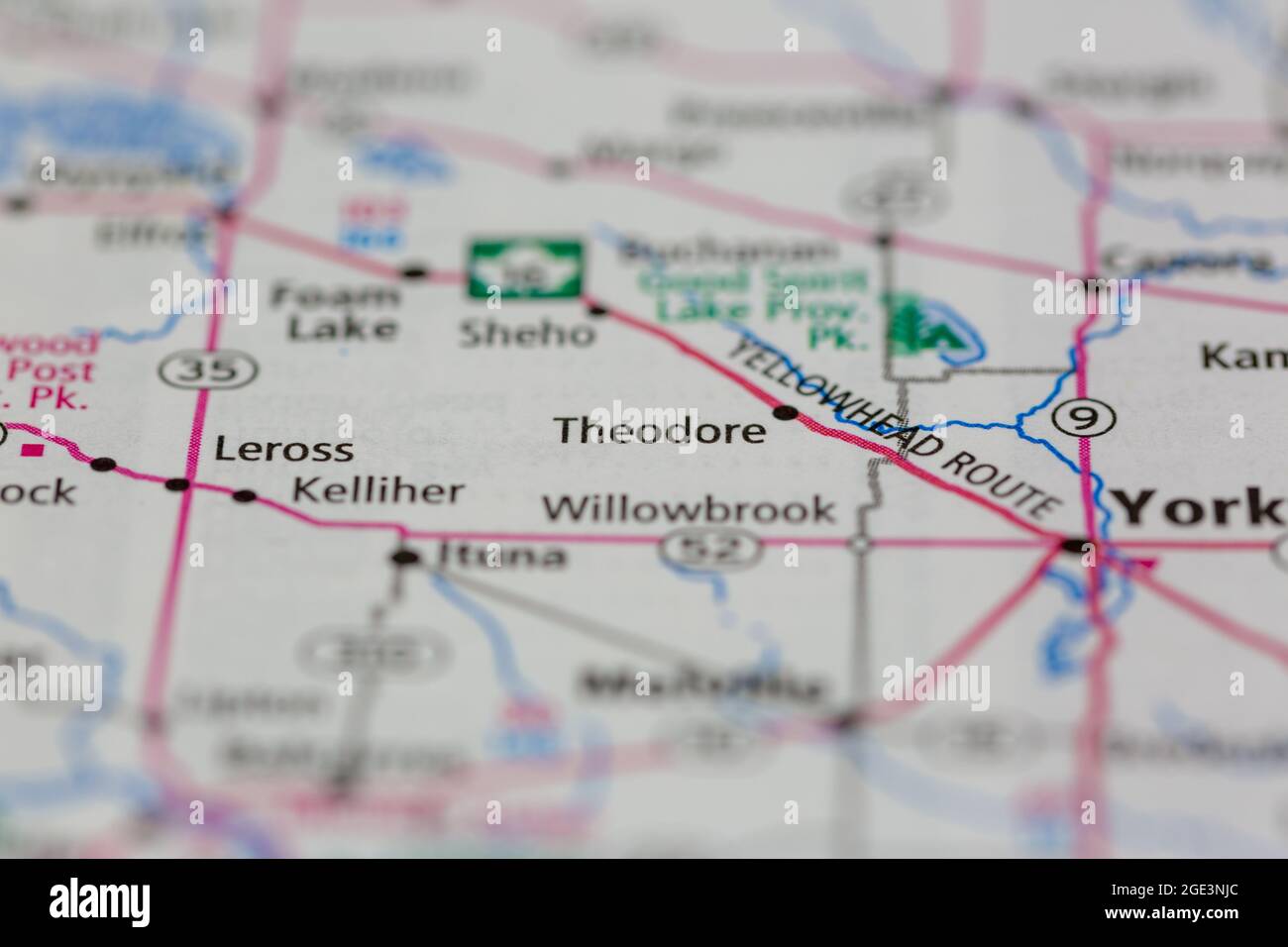 Theodore Saskatchewan Canada Shown on a road map or Geography map Stock