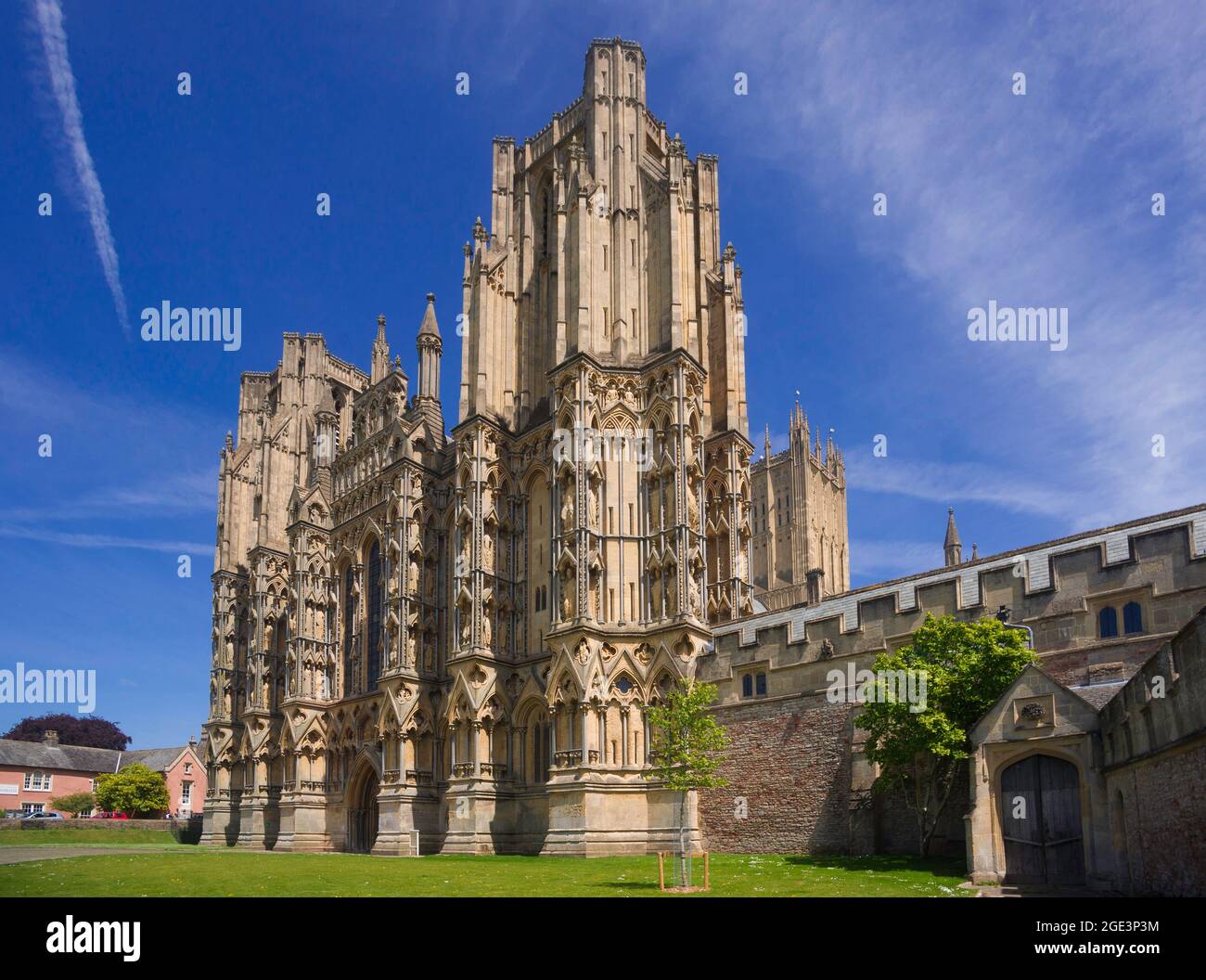 Wells Cathedral is the cathedral of the Church of England Diocese of Bath and Wells. Parts of the building date back to the 10th century, and it is a Stock Photo
