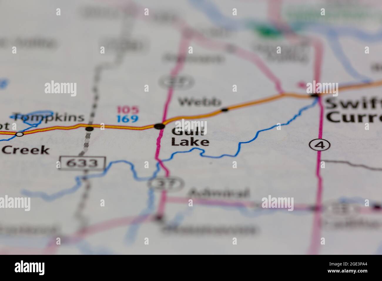Gull Lake Saskatchewan Canada Shown on a road map or Geography map