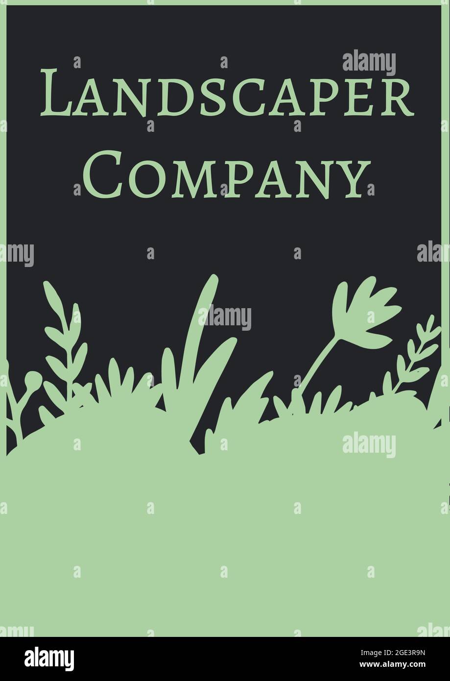 Composition of green gardening services text over green grass and flowers icons Stock Photo