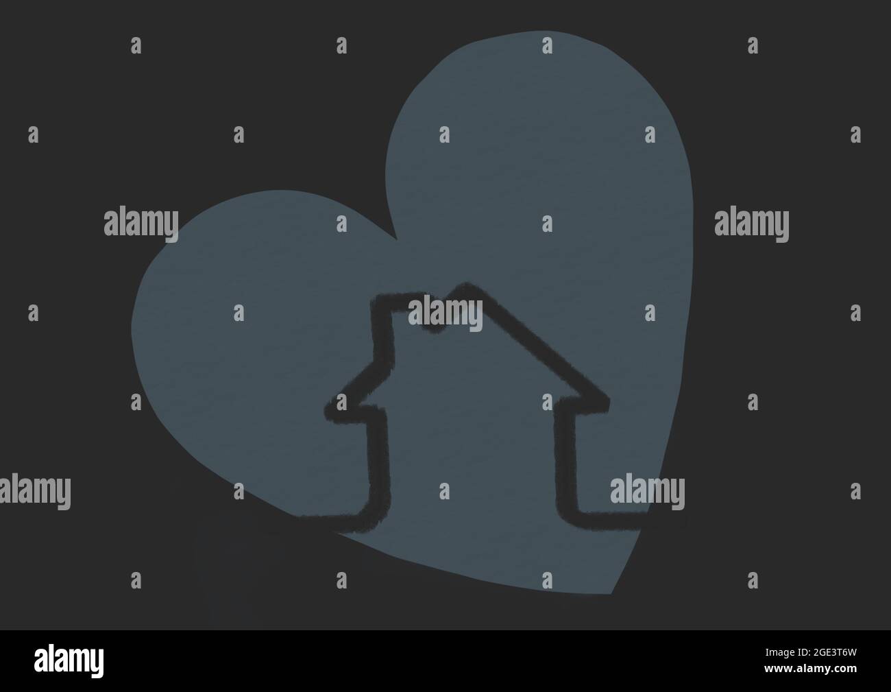 Composition of black house and heart icon on black background Stock ...