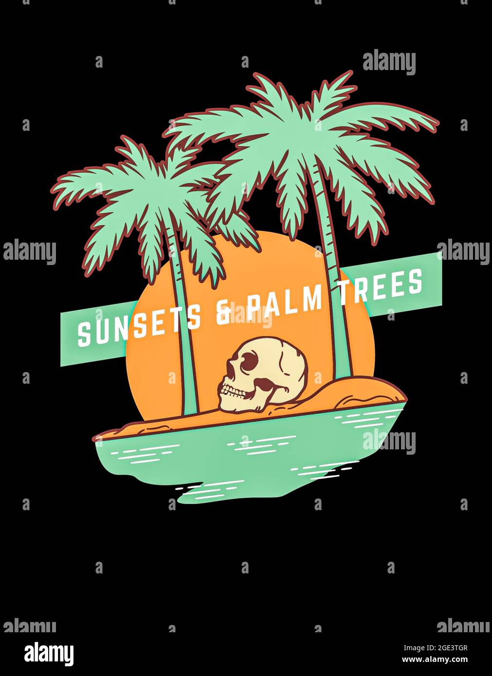 Sunsets and palm trees skeleton design Stock Photo