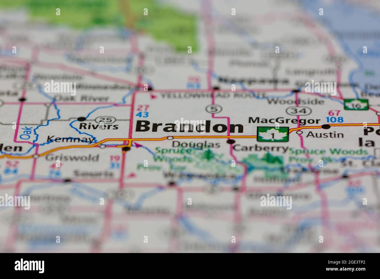 Brandon Saskatchewan Canada Shown on a road map or Geography map Stock Photo