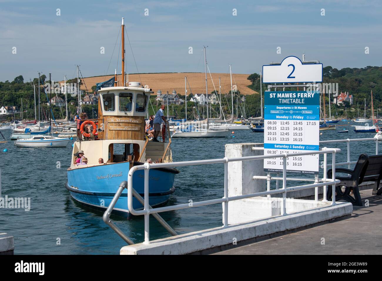 Falmouth, Cornwall, England, UK.2021. A Falmouth ferry which operates a service between Falmouth and St Mawes approaching the Falmouth pier Stock Photo