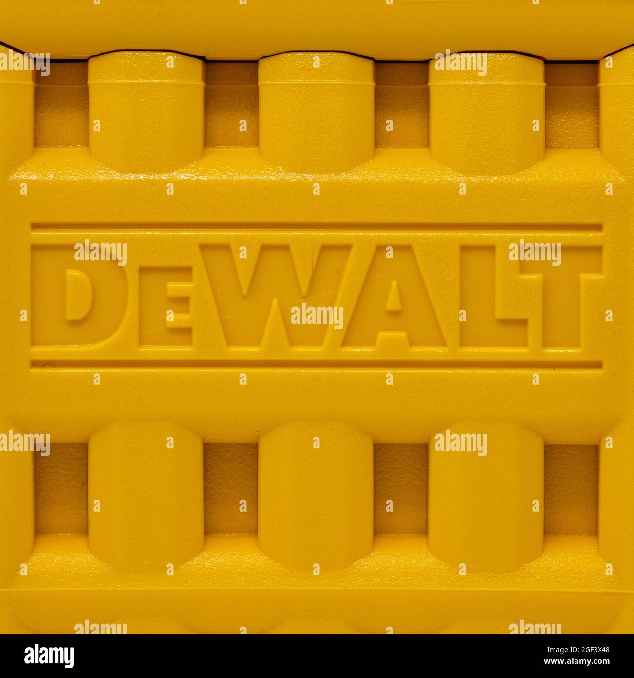 Dewalt Logo on a XR FLEXVOLT 9AH battery Stock Photo