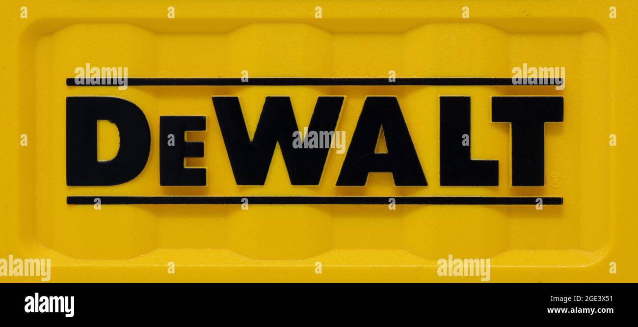 Dewalt Logo on a XR FLEXVOLT 9AH battery Stock Photo