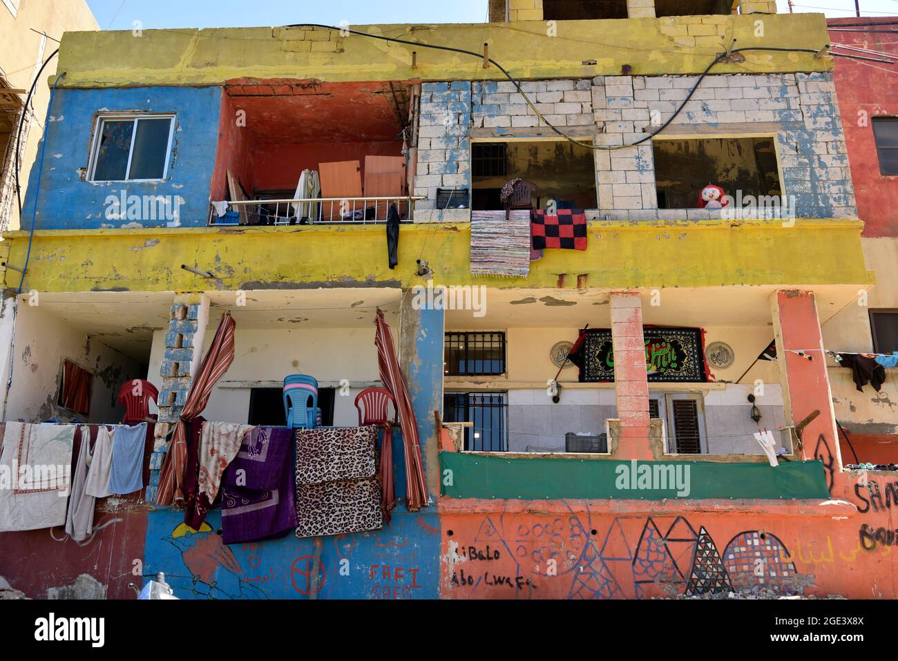 The poor neighbourhood of Ouzai, southern suburbs, Beirut, Lebanon. Stock Photo