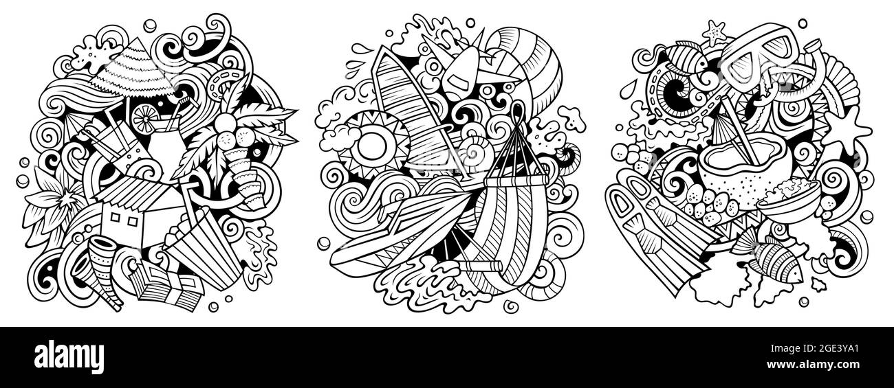 Maldives cartoon vector doodle designs set. Stock Vector