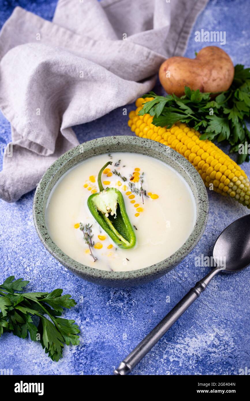 Mexican corn soup with jalapeno pepper Stock Photo Alamy