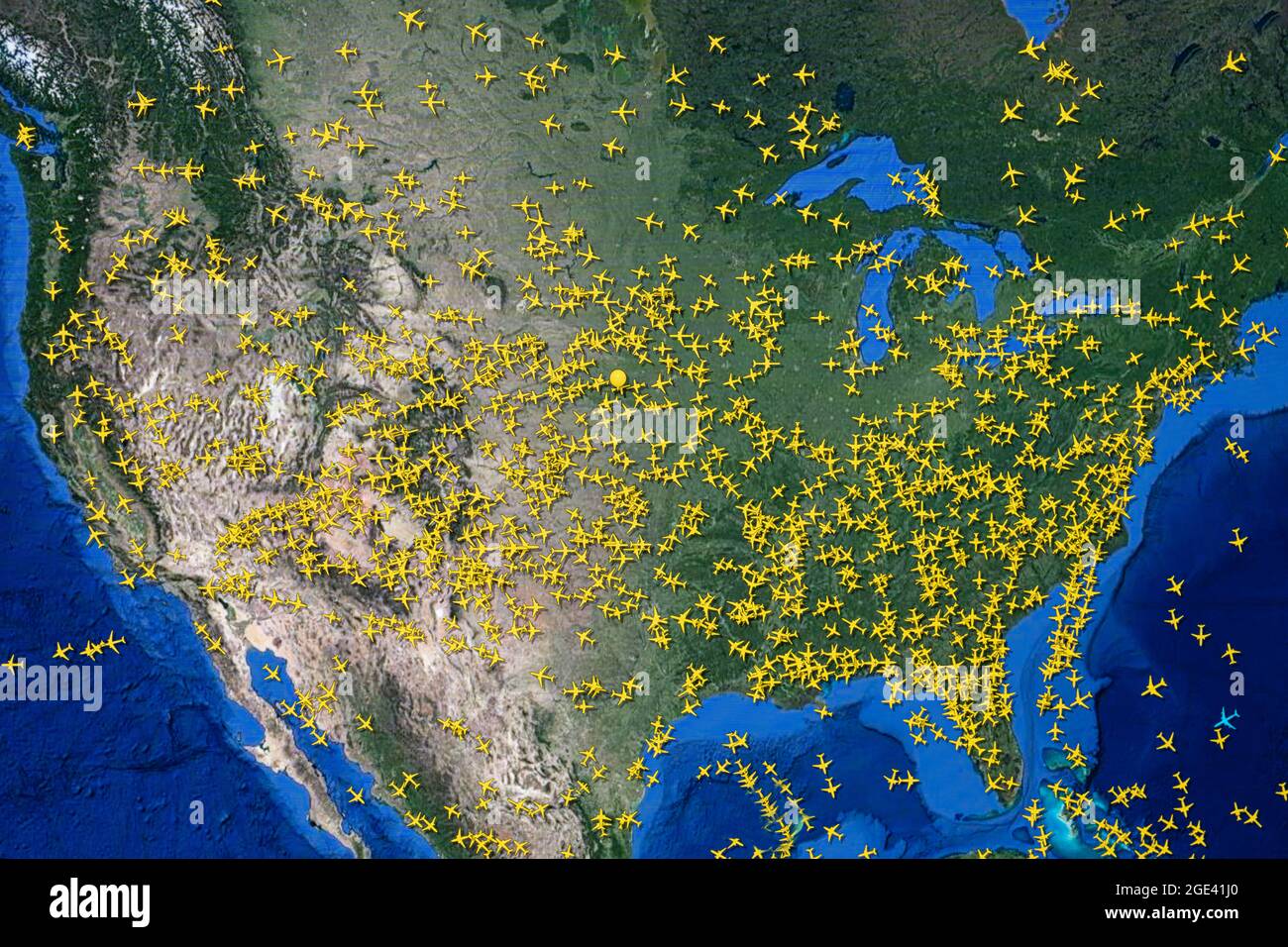 map of airline traffic over the skies of USA Stock Photo