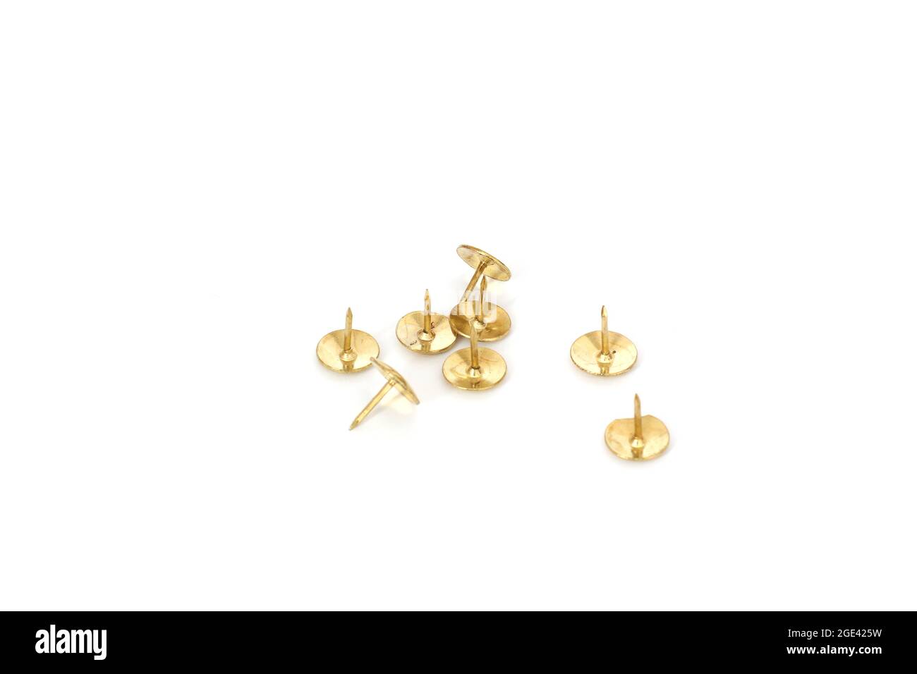 Push pins on white background Stock Photo Alamy