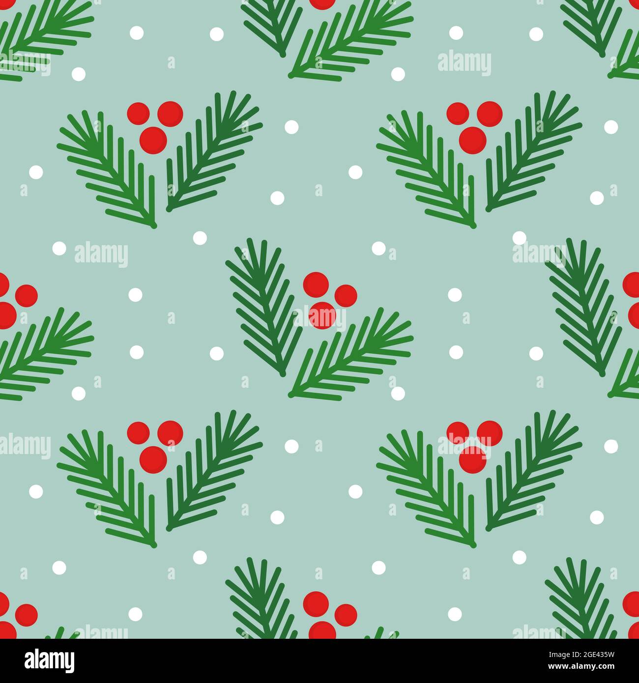 Christmas tree fir branches and berries winter seamless pattern. Vector ...