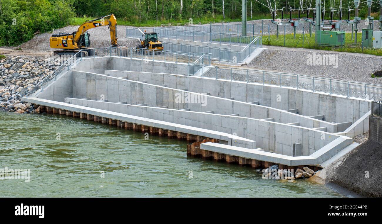 Fischtreppe im Bau für Laichwanderung am Lech nördlich von Landsberg am Lech Stock Photo