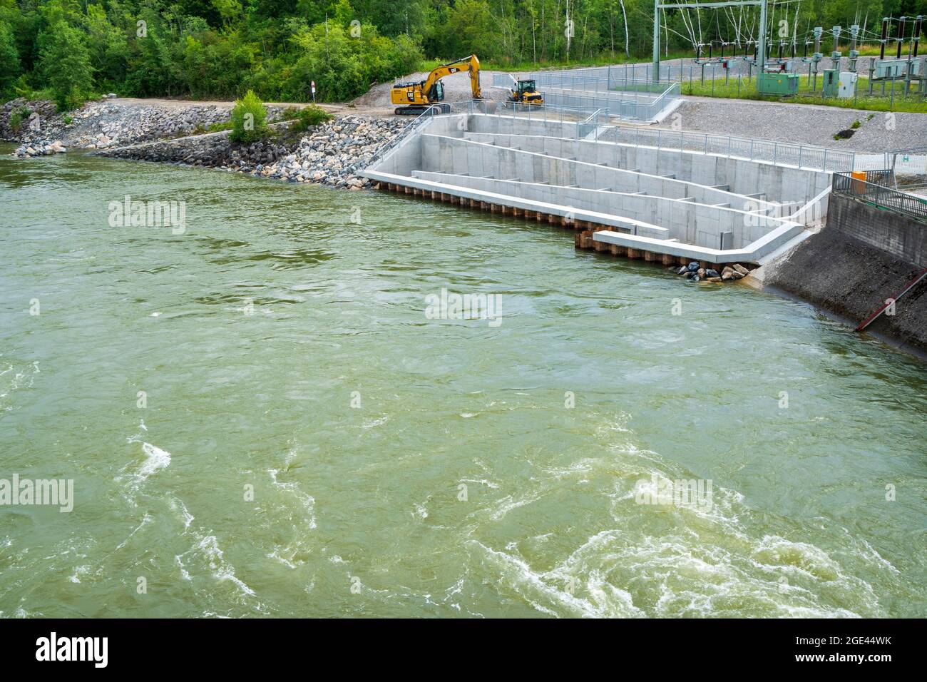 Fischtreppe im Bau für Laichwanderung am Lech nördlich von Landsberg am Lech Stock Photo