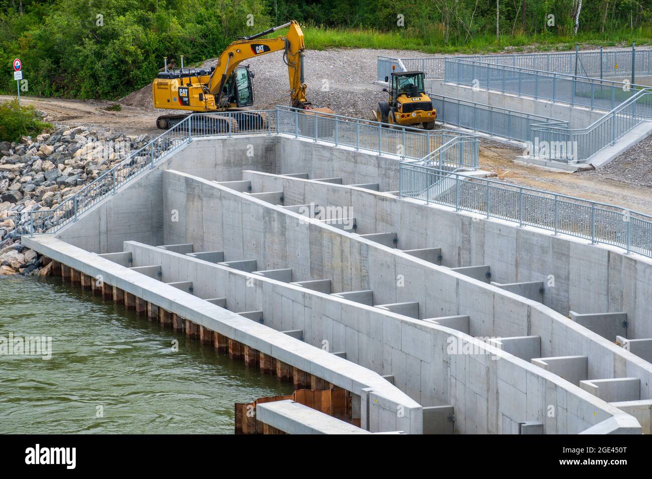 Fischtreppe im Bau für Laichwanderung am Lech nördlich von Landsberg am Lech Stock Photo