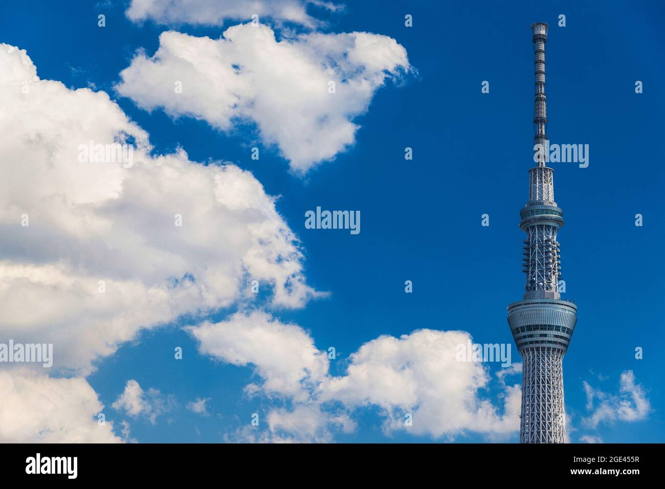 The iconic Tokyo Skytree Tower, the tallest structure in Japan, among clouds Stock Photo