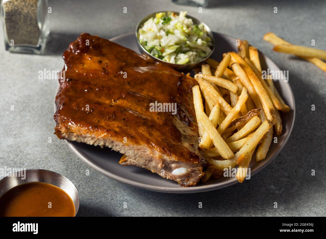 Homemade Baby Back Spare Ribs with Fries and Coleslaw Stock Photo Alamy