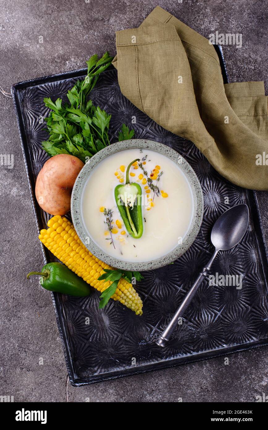 Mexican corn soup with jalapeno pepper Stock Photo Alamy
