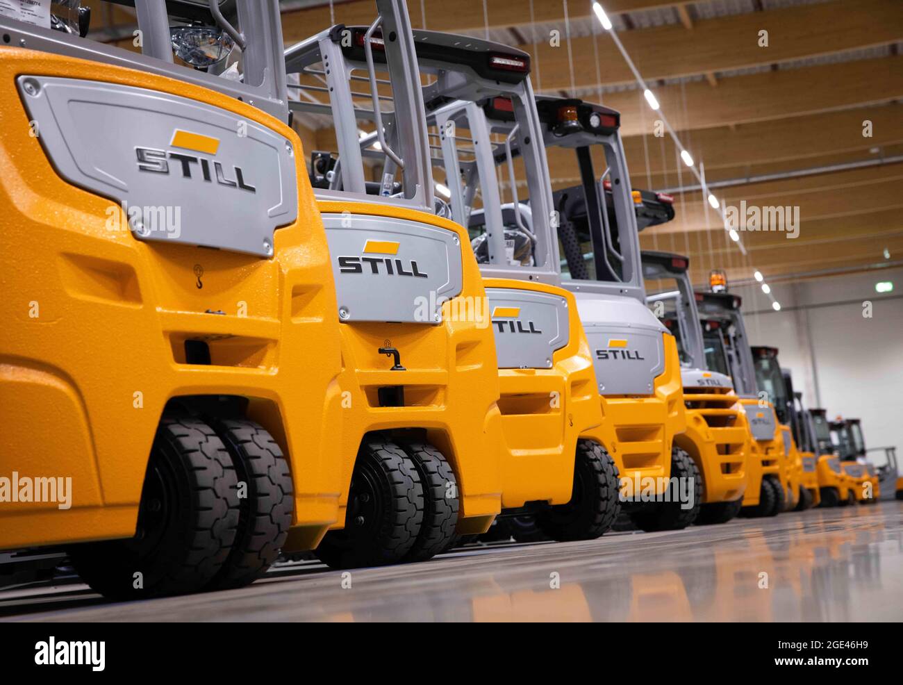 Hamburg, Germany. 04th Aug, 2021. New forklifts are on the road in a