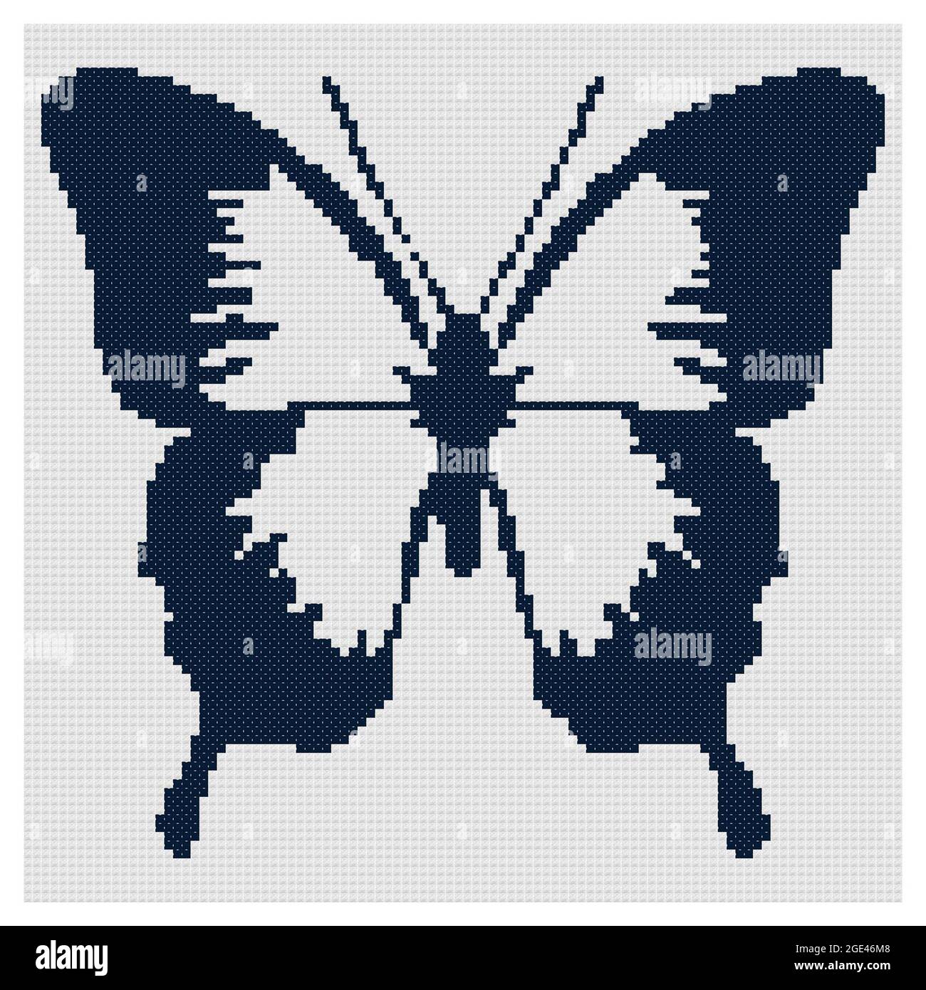 Realistic Blue Butterfly. Illustration of cross stitch embroidery