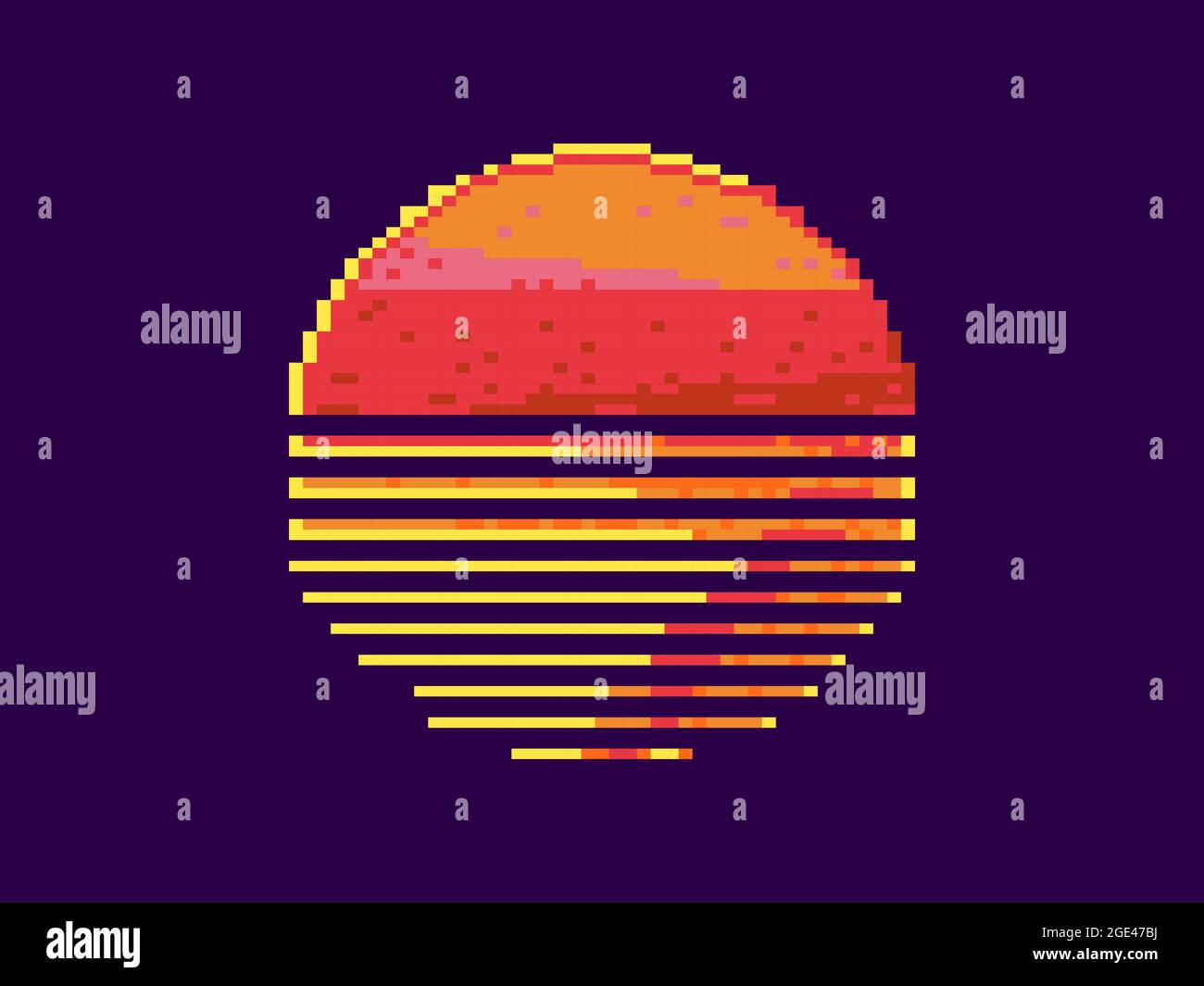 Pixel art 80s sunset. 8-bit sun synthwave and retrowave style. Design ...