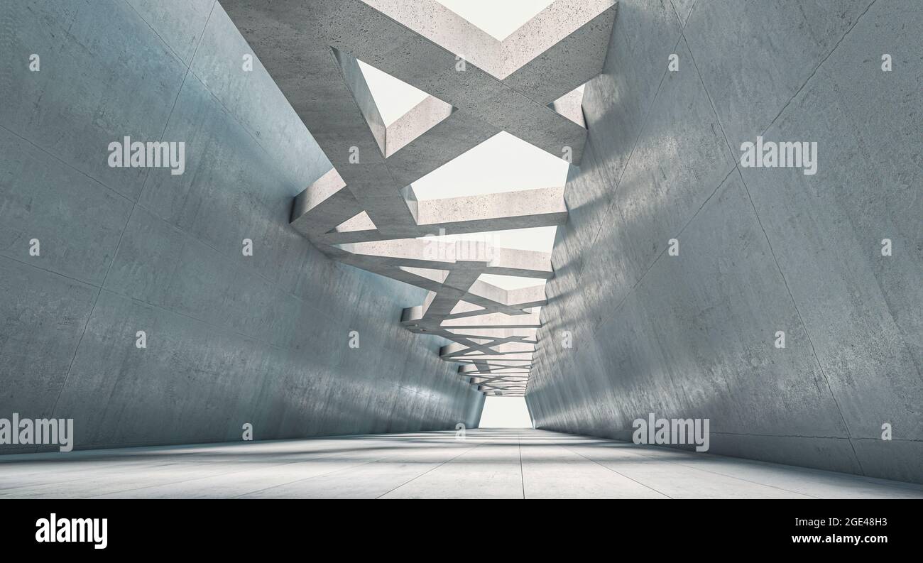 abstract architecture with irregular elements, concrete walls, 3d render Stock Photo